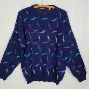 Vtg 90s abstract geo knit sweater Holt Renfrew Men L/XL  Unisex made in Italy
